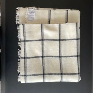 White/cream with black plaid scarf